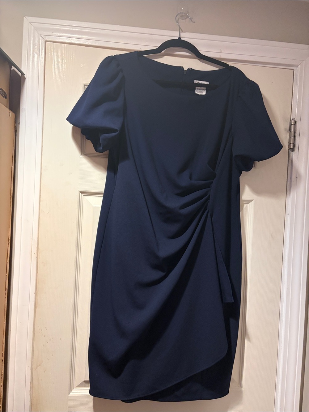DKNY Draped Midi Dress in Navy Blue 16
